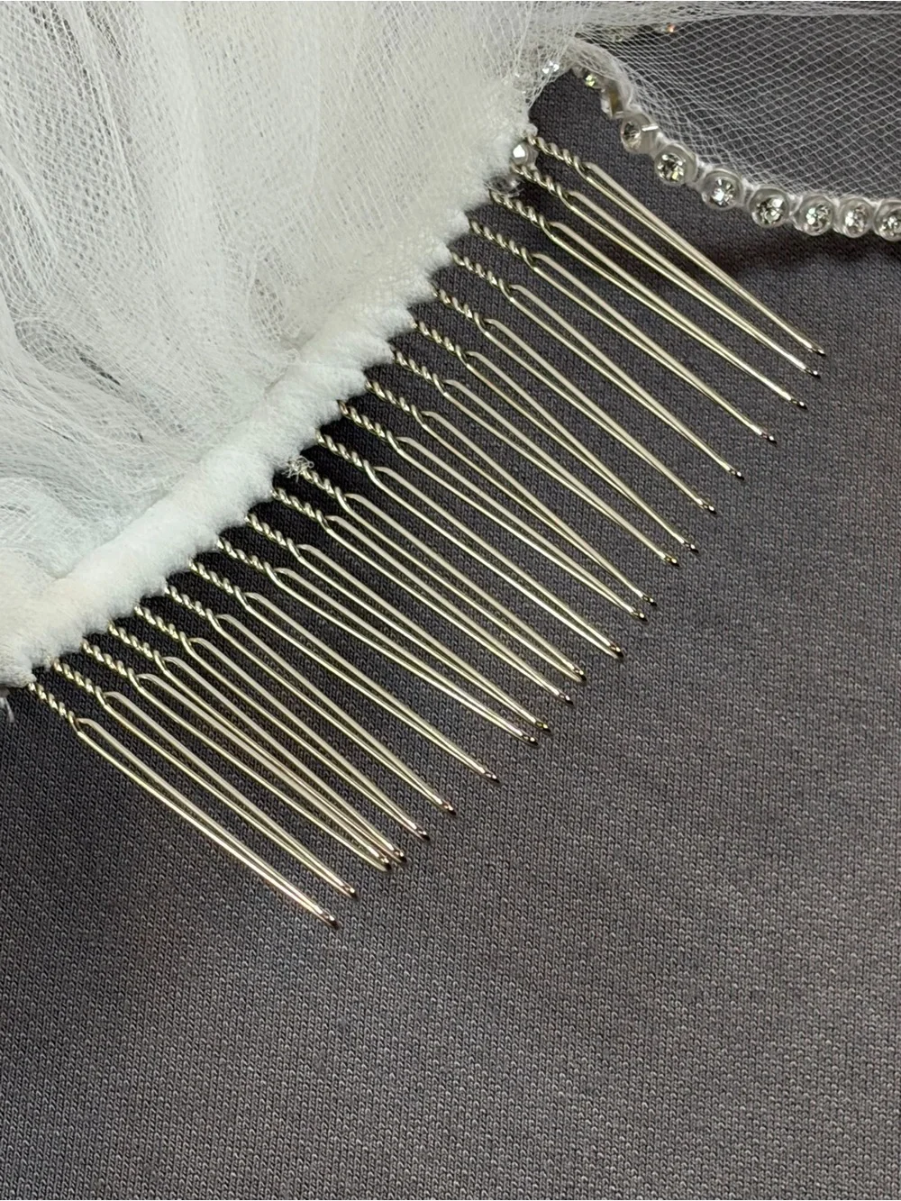 David's Bridal Soft White Two Tier Rhinestone Edge Bridal Veil Comb New USA Made - Picture 8 of 12